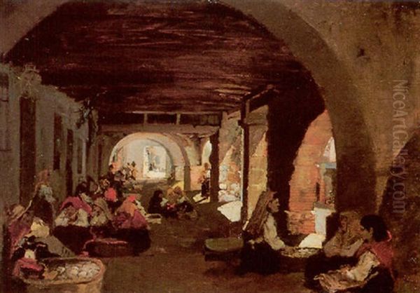 Escena En El Mercado De Galicia Oil Painting by Casto Plasencia