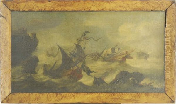 Storm At Sea Oil Painting by Matthieu Van Plattenberg