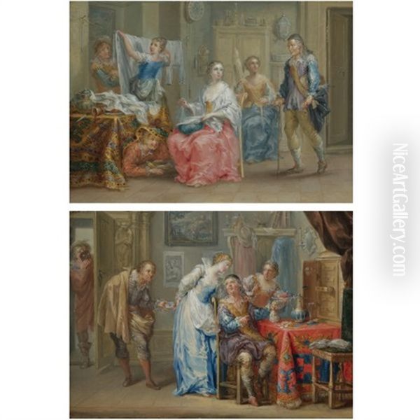 The Love Letter (+ The Interruption; Pair) Oil Painting by Johann Georg Platzer