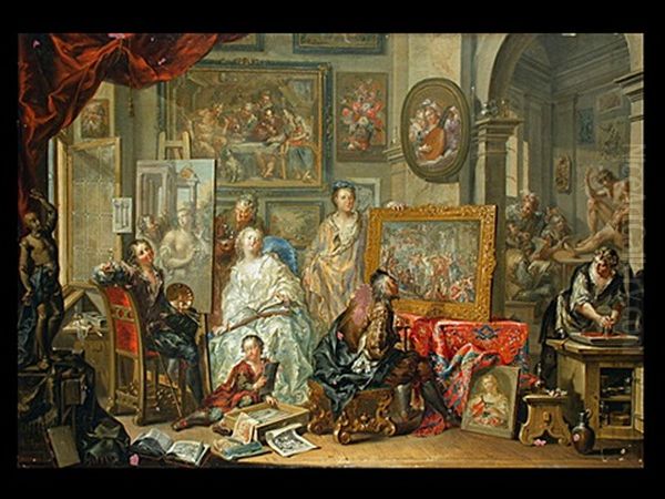 Das Atelier Des Malers Oil Painting by Johann Georg Platzer