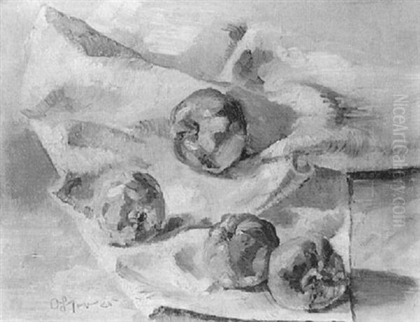 Stilleben Mit Grunen Apfeln Oil Painting by E.O. (Erich Ohser) Plauen