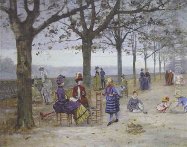Jeux D'enfants Dans Le Jardin Public Oil Painting by Alfred Plauzeau