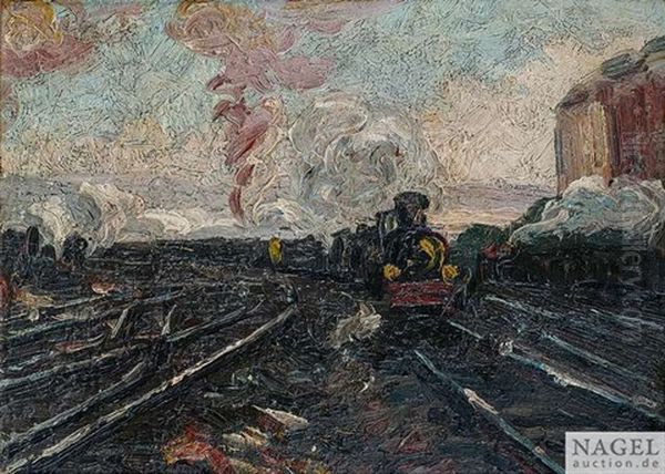 Ausfahrt Aus Dem Stuttgarter Bahnhof Oil Painting by Hermann Pleuer