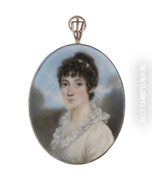 Mrs. Anne Green In White Dress With Lace-bordered Fichu Oil Painting by Nathaniel Plimer