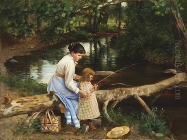 The Fishing Lesson Oil Painting by William E. Plimpton