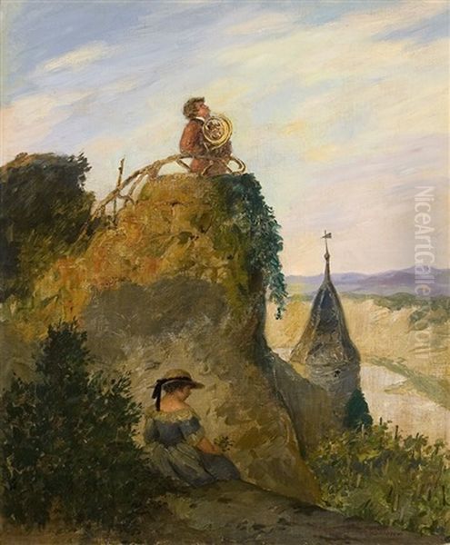 Serenade Above The Rhine Oil Painting by Karl Plueckebaum