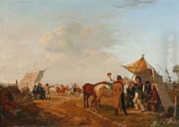 Et Sjaellandsk Hestemarked Oil Painting by August (Poul A.) Plum