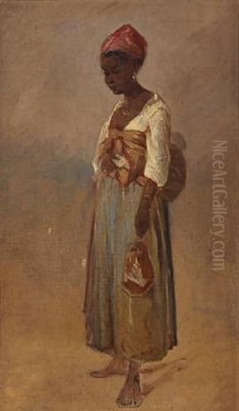 An African Woman Oil Painting by August (Poul A.) Plum