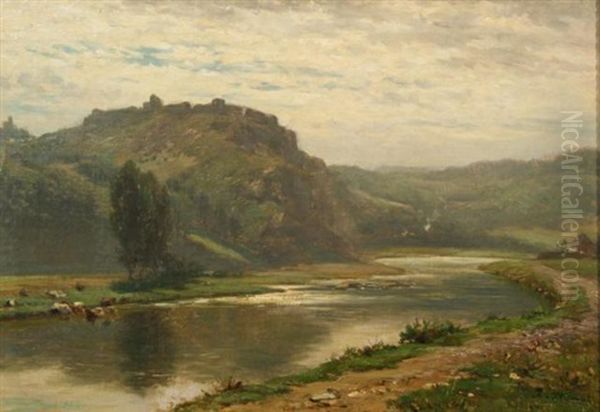 Landscape With River Oil Painting by Andre Plumot