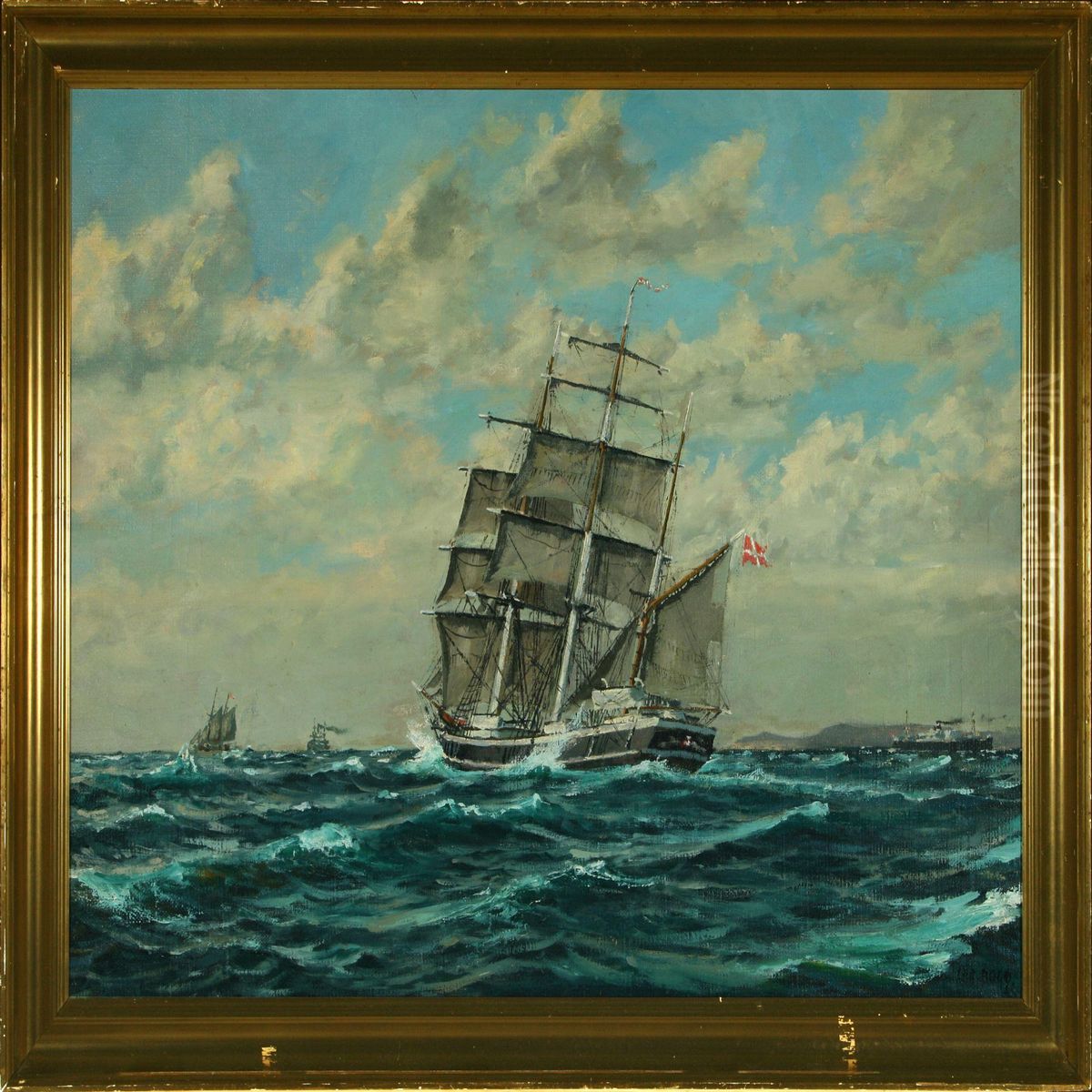 Sailing Ships At The Sea In Clear Weather Oil Painting by Christian Bogo