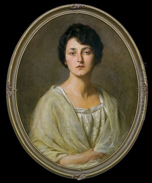 Portrait Of A Young Woman Oil Painting by Kazimierz Pochwalski