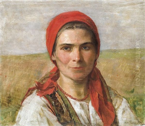 Girl In A Cracovian Dress Oil Painting by Kazimierz Pochwalski