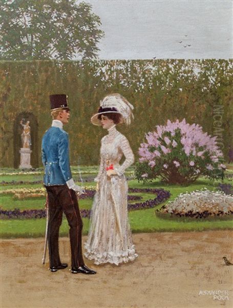 Rendezvous In The Castle Grounds In Schonbrunner Oil Painting by Alexander Pock