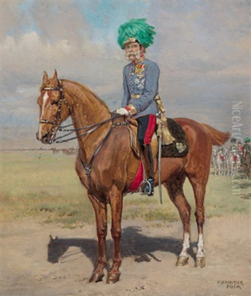 Kaiser Franz Joseph I. Von Osterreich Auf Dem Manoverfeld Oil Painting by Alexander Pock