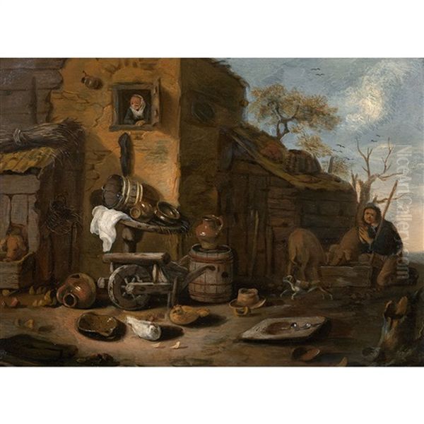 Paysan Gardant Ses Cochons Devant Une Ferme Oil Painting by Egbert van der Poel