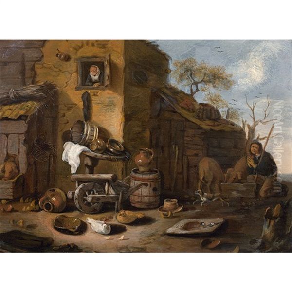 Paysan Gardant Ses Cochons Devant Une Auberge Oil Painting by Egbert van der Poel