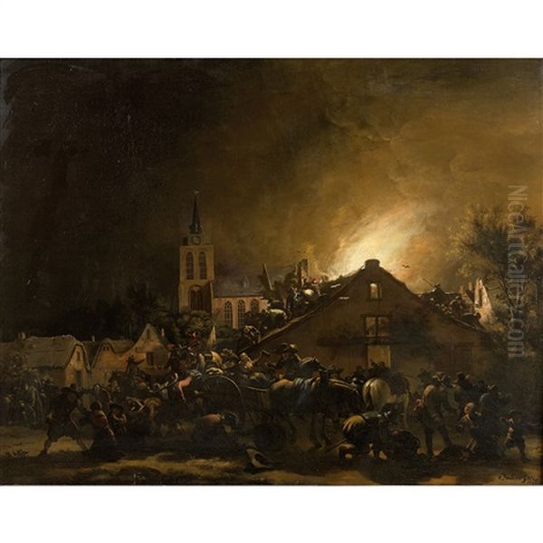 Incendie Dans Une Ville Oil Painting by Egbert van der Poel