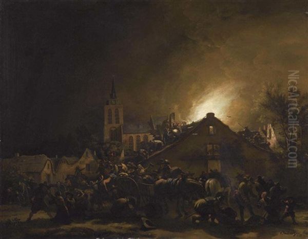 Nocternal Looting Oil Painting by Egbert van der Poel