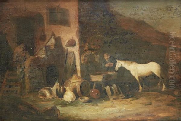 Cheval A L'abreuvoir Devant Un Batiment De Ferme Oil Painting by Egbert van der Poel