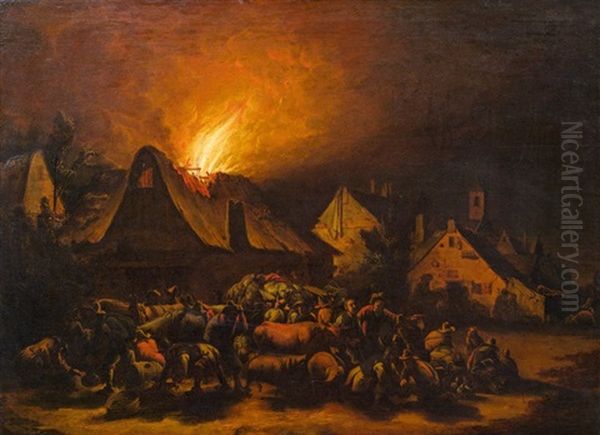 Nachtlicher Brand Oil Painting by Egbert van der Poel