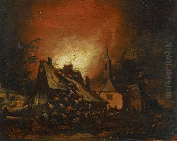 Nachtlicher Brand Im Dorf Oil Painting by Egbert van der Poel