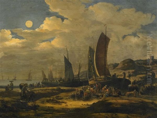 Nachtlicher Fischmarkt An Der Kuste Oil Painting by Egbert van der Poel