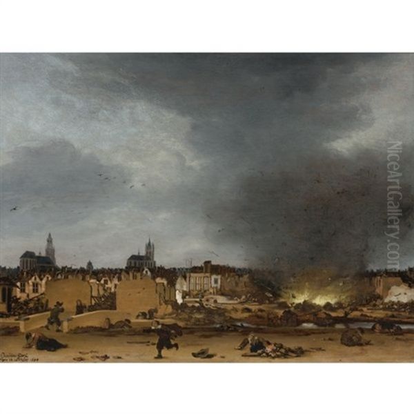 A View Of Delft With The Explosion Of 1654 Oil Painting by Egbert van der Poel