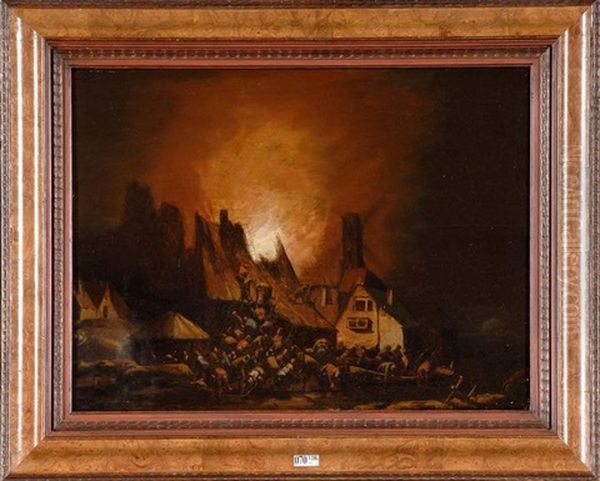 Village En Feu En Pleine Nuit Oil Painting by Egbert van der Poel