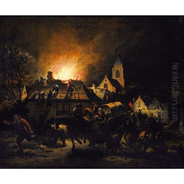 Incendie De Village Oil Painting by Egbert van der Poel