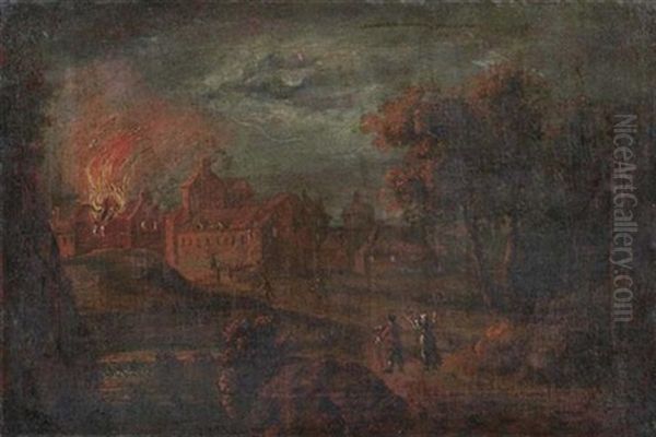 Nachtliche Feuerbrunst Oil Painting by Egbert van der Poel