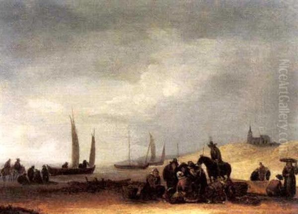 Fischer Am Strand Oil Painting by Egbert van der Poel
