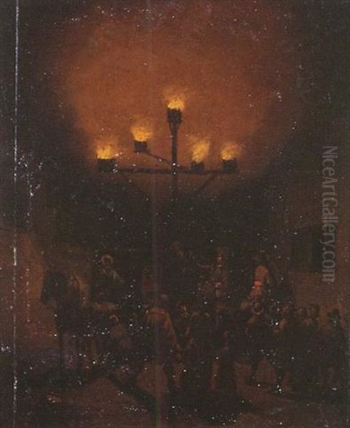 Scene Aux Flambeaux Oil Painting by Egbert van der Poel