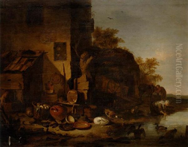 Utanfor En Bondgard Oil Painting by Egbert van der Poel