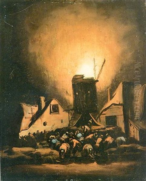 L'incendio Del Mulino Oil Painting by Egbert van der Poel