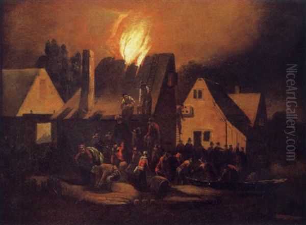Incendie D'une Ferme Oil Painting by Egbert van der Poel
