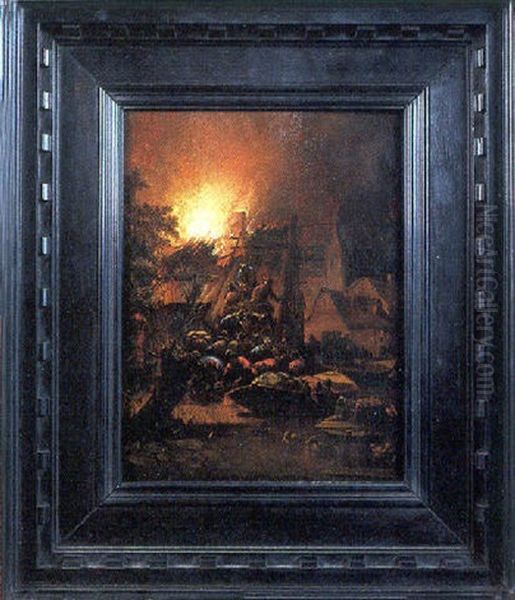 Scene D'incendie Nocturne Oil Painting by Egbert van der Poel