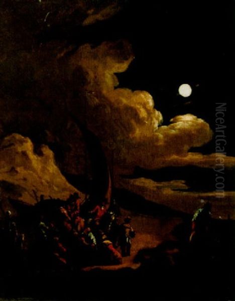 A Beach Scene By Night Oil Painting by Egbert van der Poel