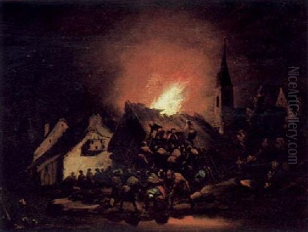 Nachtliche Feuersbrunst Oil Painting by Egbert van der Poel