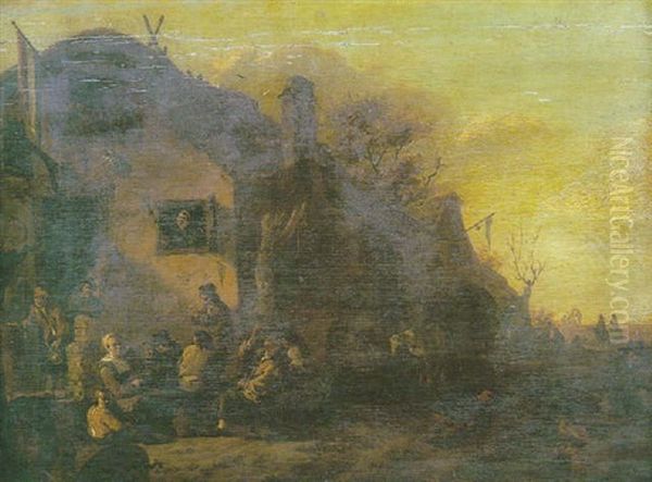 Scene De Taverne Devant Une Auberge Oil Painting by Egbert van der Poel