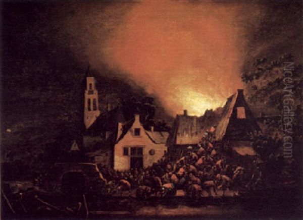 Nachtliche Feuersbrunst Oil Painting by Egbert van der Poel