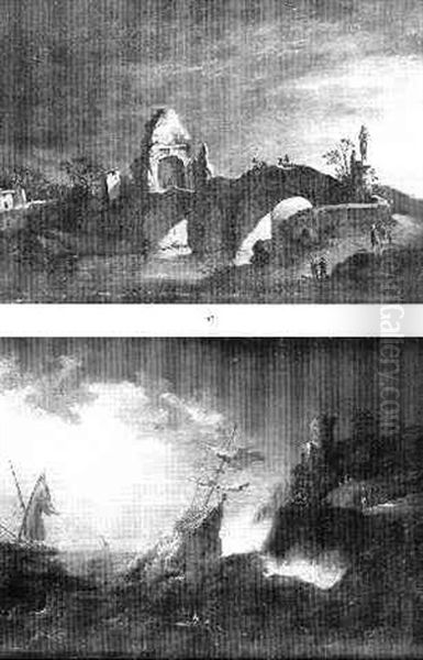 Navire Dans La Tempete Pres De La Cote Rocheuse Oil Painting by Egbert van der Poel