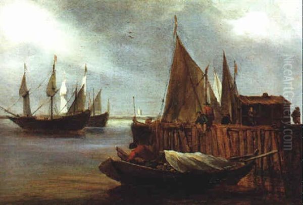 Zwei Dreimaster Vor Einem Hafen Oil Painting by Egbert van der Poel