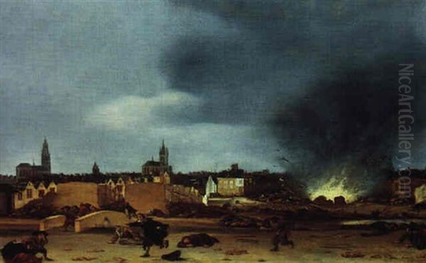 Die Pulverexplosion In Delft Oil Painting by Egbert van der Poel