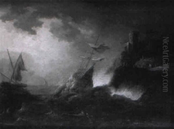 Navire Dans La Tempete Pres De La Cote Rocheuse Oil Painting by Egbert van der Poel