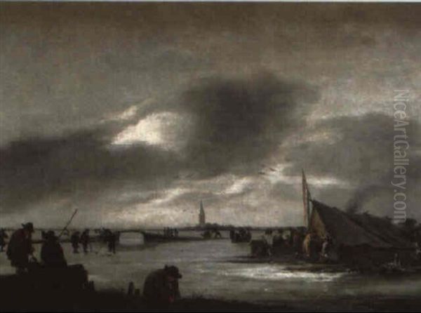 Paysage D'hiver Aux Patineurs Oil Painting by Egbert van der Poel