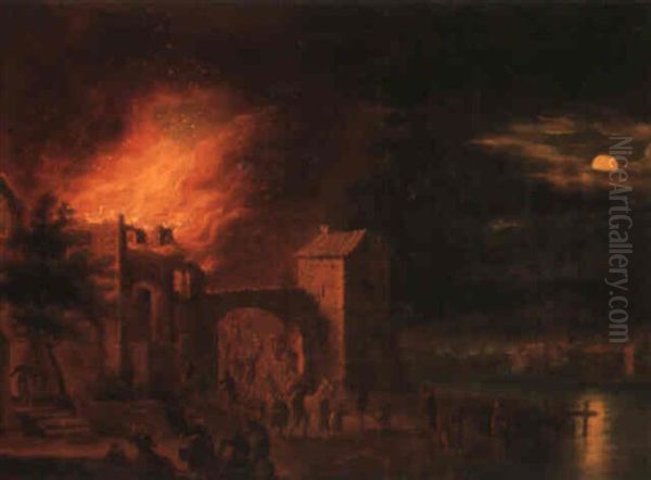 L'incendie Oil Painting by Egbert van der Poel