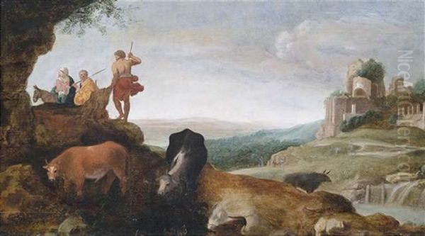 Die Heilige Familie Auf Der Flucht Nach Agypten Oil Painting by Cornelis Van Poelenburgh