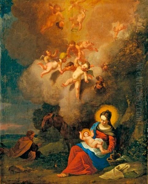 Szent Csalad Oil Painting by Cornelis Van Poelenburgh