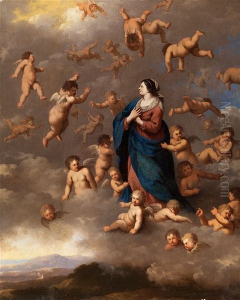 Maria In Wolken Von Engeln Umgeben Oil Painting by Cornelis Van Poelenburgh