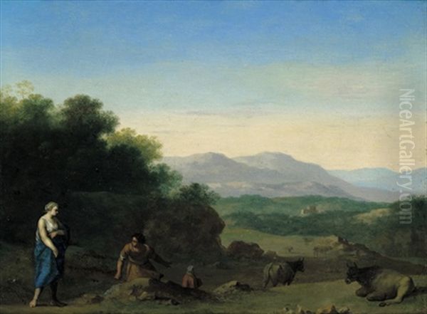 Ideale Landschaft Mit Nymphen Und Kuhen Oil Painting by Cornelis Van Poelenburgh